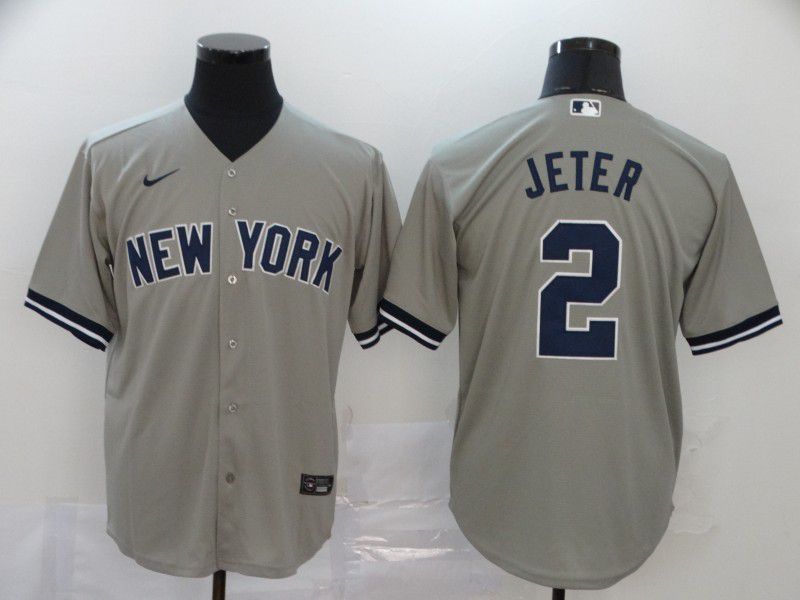 Men New York Yankees 2 Jeter Grey Nike Game MLB Jerseys